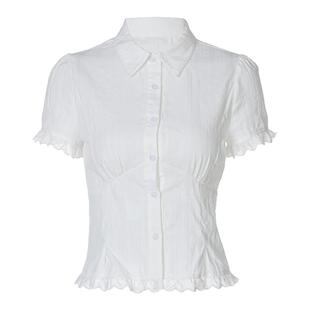 美式学院休闲白色短袖衬衫+蕾丝拼接短裙两件套辣妹纯欲时尚套装