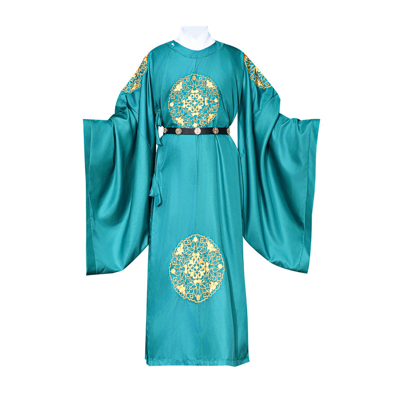 汉服男唐制圆领袍官服六团花绣花