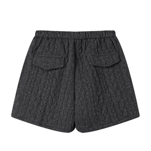 高级感麻花灰色休闲短裤冬季新款外穿夹棉加厚百搭阔腿A字靴裤潮