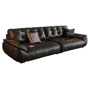 政府补贴帕沙曼真皮沙发云朵中古客厅躺躺头层牛皮黑色复古太空云