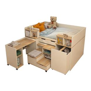 半高床带衣柜书桌一体组合小户型实木多功能省空间抽拉储物儿童床