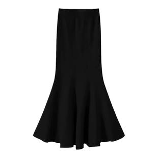 无托腹孕妇针织半身裙女秋冬季新款孕期黑色中长款包臀鱼尾裙子冬