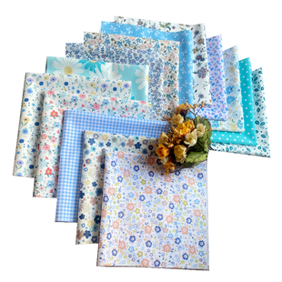 纯棉碎花田园风拼布DIY手工布料娃娃衣服用布桌布窗帘小花布蓝系