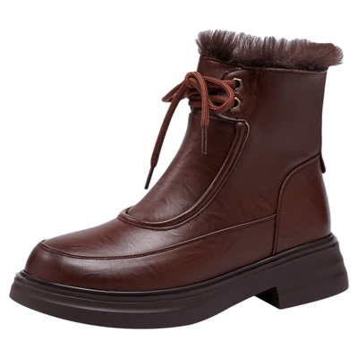 真皮鞋子短靴女靴秋冬靴子加绒棉鞋马丁靴女鞋冬靴休闲厚底雪地靴