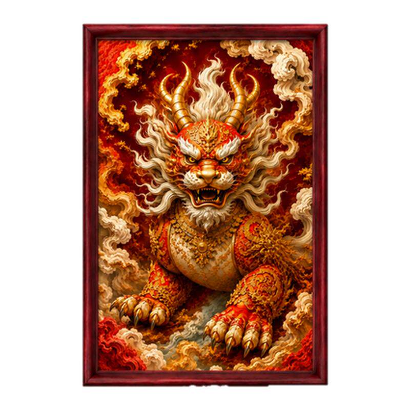 麒麟新中式客厅挂画大堂酒店会所招财镇宅风水入户玄关背景画