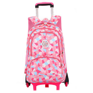 拖拉杆书包带轮子青少年女孩初中生大容量可拆卸学生爬楼双肩背包