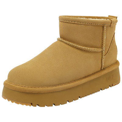 UBZ厚底增高短筒真皮防水雪地靴