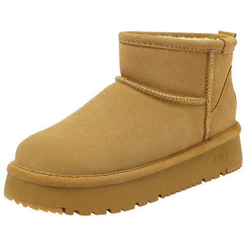 UBZ 防水厚底雪地靴女冬季2025新款加绒加厚东北牛皮防滑爆款棉鞋