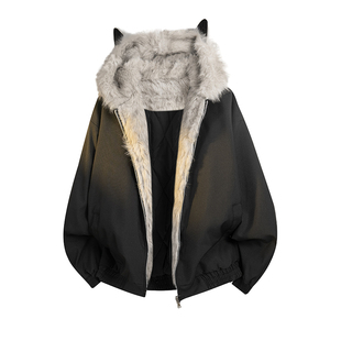 WASSUP HELLO猫耳朵座山雕外套羽绒棉衣男秋冬季加厚保暖情侣棉服