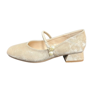 Aee/爱意方头粗跟玛丽珍鞋女秋季新款法式浅口单鞋低跟