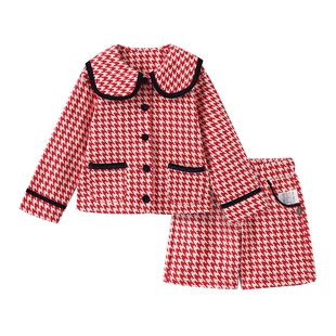 moimoln小云朵童装2025年春季女童小香风套装千鸟格外套短裤