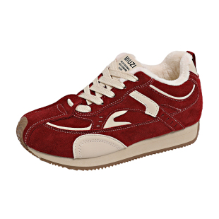 复古爆款红色德训鞋子女冬季2025新款加绒加厚内增高不累脚阿甘鞋