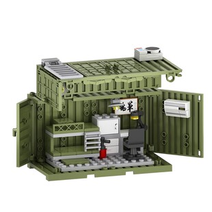 MOC积木托比狮军事集装箱基地装备库武器库兵营 儿童益智拼装玩具