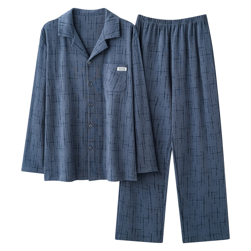 家曼妃男士纯棉开衫家居服套装