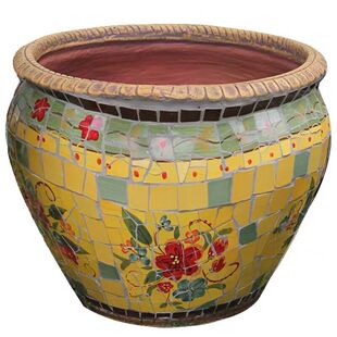 法式做旧风格室内室外花盆阳台露台 客厅卧室花盆手绘陶瓷马赛克