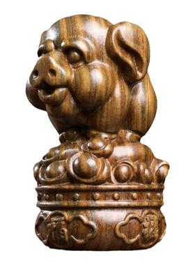 绿檀木守财猪木雕摆件文玩手把件