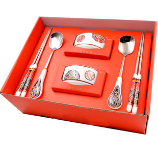 马勺脸谱餐具陶瓷碗筷勺套装 中国风实用不锈钢餐具 创意礼品礼物