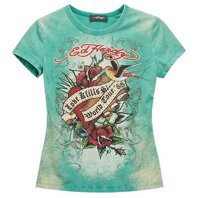 Ed Hardy埃德哈迪春季流行新款拔印烫钻女士圆领正肩修身短袖T恤