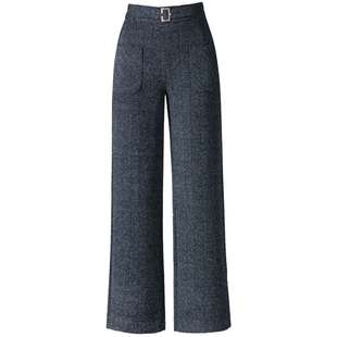 羊毛直筒裤秋冬柔软保暖大码女裤宽松显瘦高腰弹力简约窄版阔腿裤