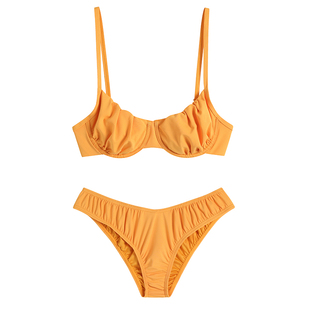 walkingChic黄色钢圈比基尼泳衣女小胸聚拢性感海边冲浪分体泳装