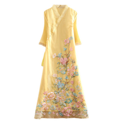 民族风a字裙欧根纱精致优雅刺绣