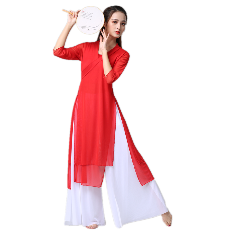 古典舞瑜伽练功服成人女飘逸套装中国风形体身韵纱衣舞蹈表演服装