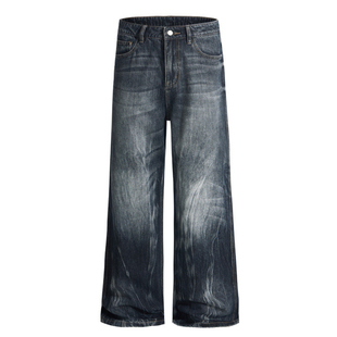 ISTURE 美式复古vintage水洗扎染微喇牛仔裤男女宽松休闲阔腿长裤