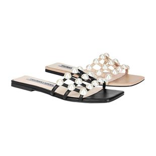 Toomanyshoes女鞋夏季新款珍珠雨点一字拖方头平底凉拖鞋外穿