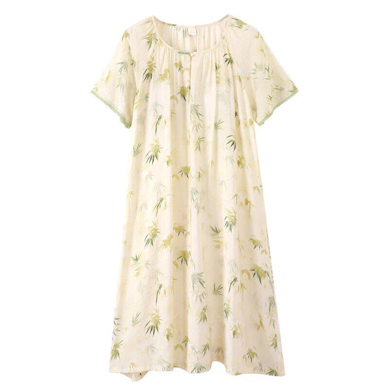 田园风夏天女生睡裙圆领短袖居家睡衣/家居服套装