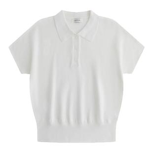 LINHOUSE复古白色Polo衫针织短袖上衣夏季通勤休闲学院气质t恤女