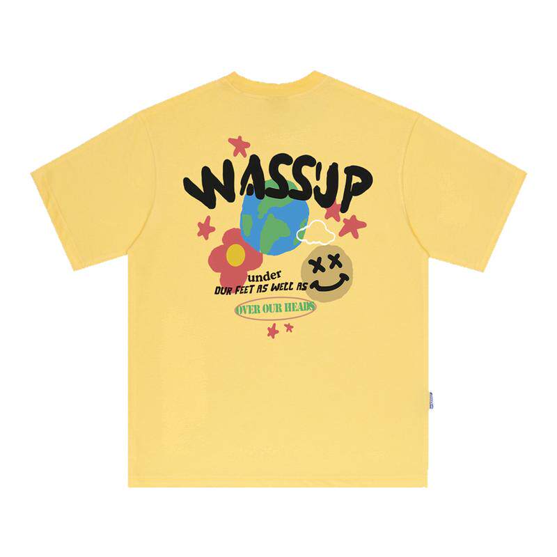 WASSUP美式涂鸦短袖T恤男女夏季