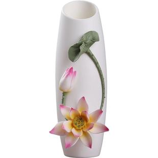陶瓷荷花一对花瓶莲花装饰品摆件客厅轻奢高档插花新中式佛堂佛前