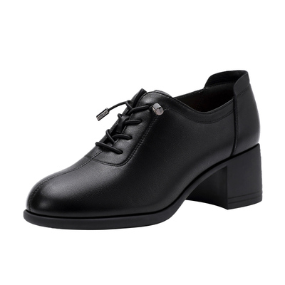 哈森方头粗跟踝靴深口单鞋