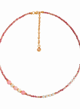 天然粉色红纹石贝壳串珠项链女