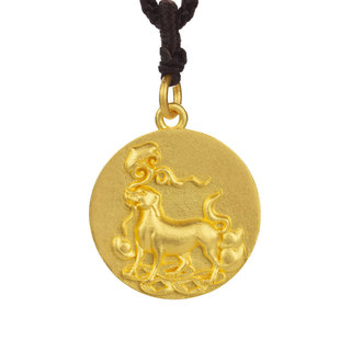 999足金古法黄金定制 实心宝宝属相狗年萌宠项链挂坠灵芝铜钱吊坠
