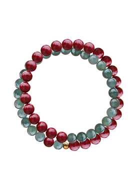 朱砂翡翠双圈本命年手串女款