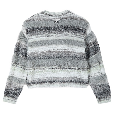 BOYLONDON春季女生时尚潮牌复古毛边短款长袖条纹针织毛衣W60014