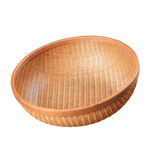 手工竹编收纳筐家用圆形带盖水果篮竹簸箕大号竹篮子鸡蛋篮馒头筐