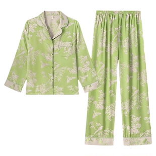 真丝睡衣女春秋复古名媛长袖丝绸两件套新中式家居服礼盒装送妈妈