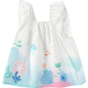 巴拉巴拉童装女童背心儿童宝宝小吊带方领上衣海滩度假风夏装印花