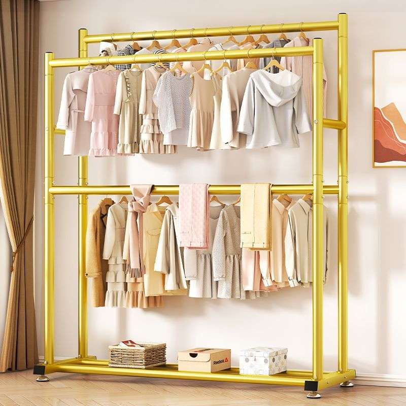 晾衣架落地立式双杆落地衣架卧室内阳台落地挂衣架加粗加固衣帽架