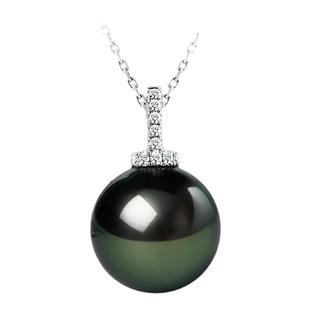GiO珠宝 18K金大溪地黑珍珠吊坠单颗海水珍珠项链女颈链正圆强光