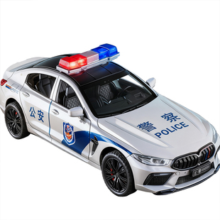 合金警车玩具男孩仿真六开门公安车儿童小汽车警察车特警车模型