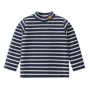 右欧男童女童半高领打底衫条纹百搭秋冬新款童装儿童保暖长袖T恤
