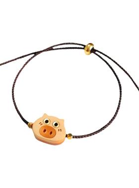 敲可爱的小猪原木手链