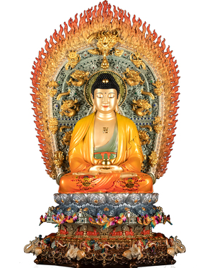 全铜珐琅彩娑婆三圣佛像家用供奉