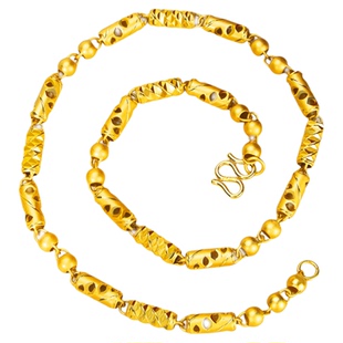 新中式镀黄金色镂空六角佛珠项链男款时尚高级感挂坠备婚结婚首饰