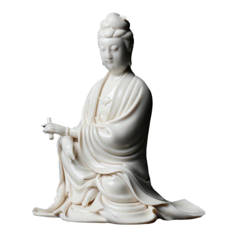 戴玉堂陶瓷摆件《披坐持经书观音菩萨》兰全盛佛像客厅供奉家用
