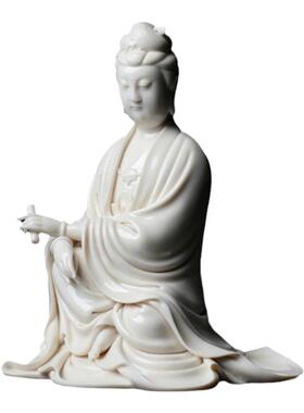 戴玉堂陶瓷摆件《披坐持经书观音菩萨》兰全盛佛像客厅供奉家用
