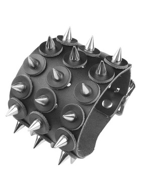 尖铆钉黑柔软圆皮个性化针扣手链